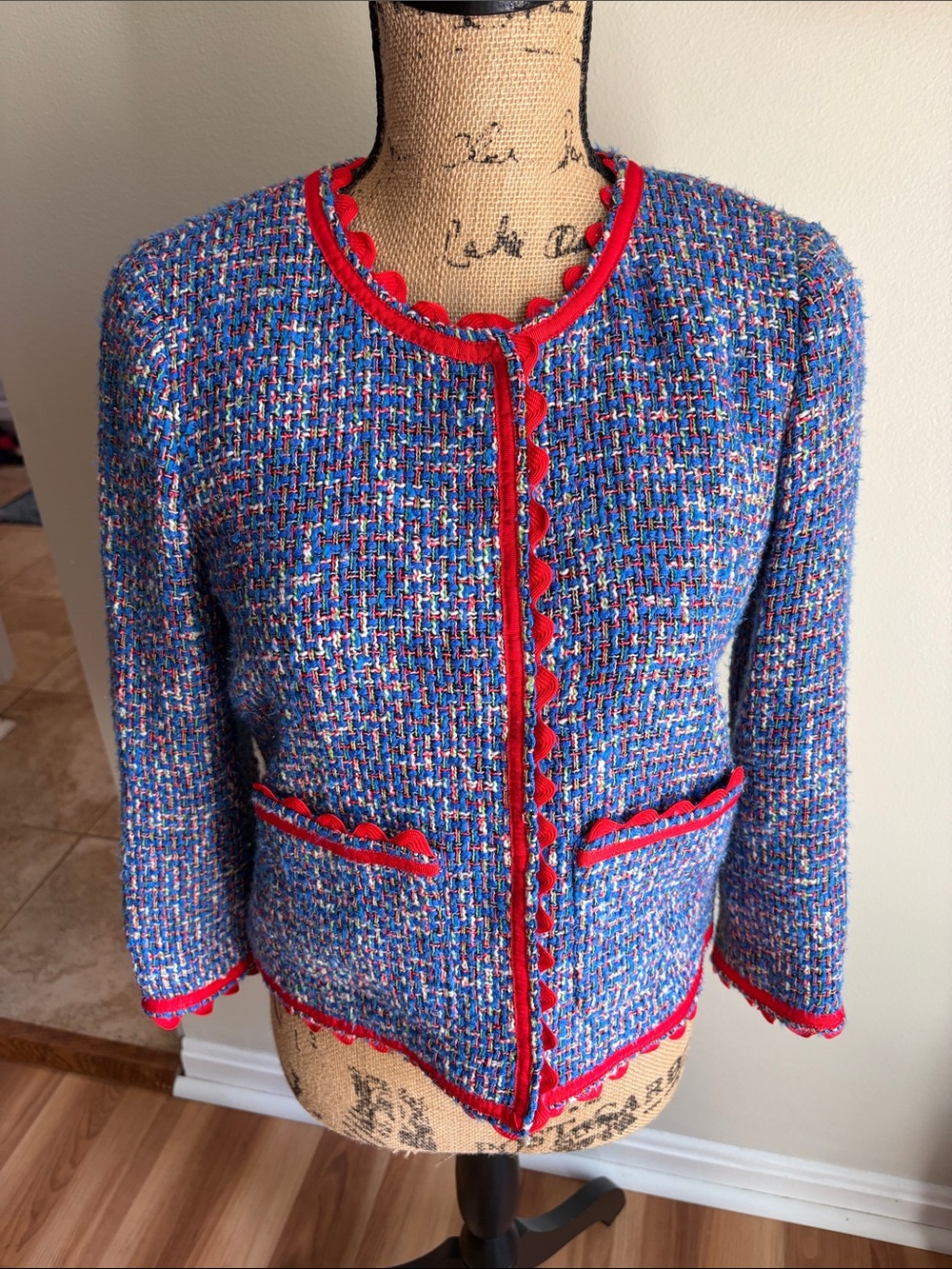 J Crew Lady Jacket Autumn Tweed Red rickrack trim blazer